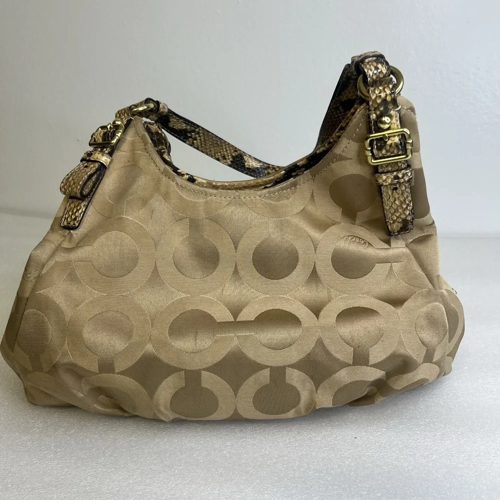 Coach Madison Op Art Signature Sateen‎ Maggie snake Strap F17689 Shoulder Bag